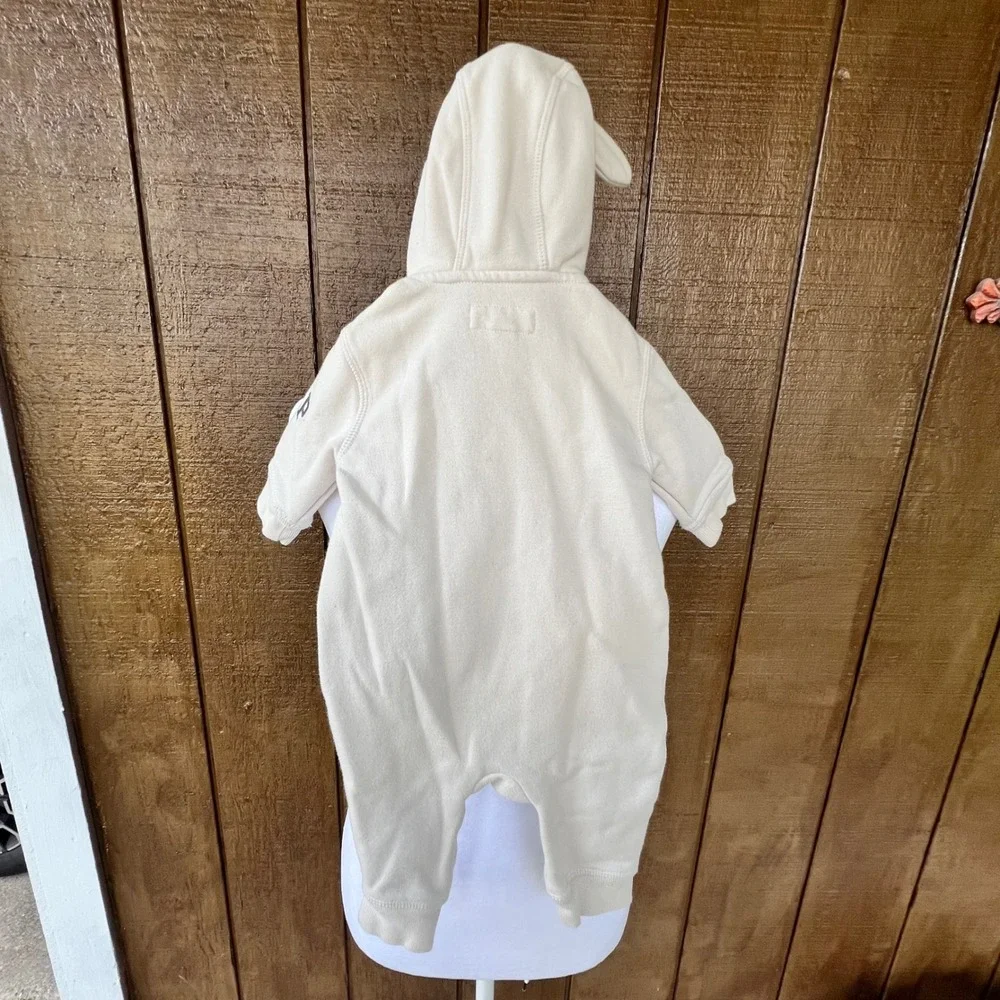 Baby Gap Disney Mickey Mouse Ears Hooded Romper Cream Fleece 0-3 Months